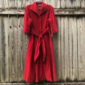 eShakti Wine Red Corduroy Button Front Midi Dress Size XL Fine Wale